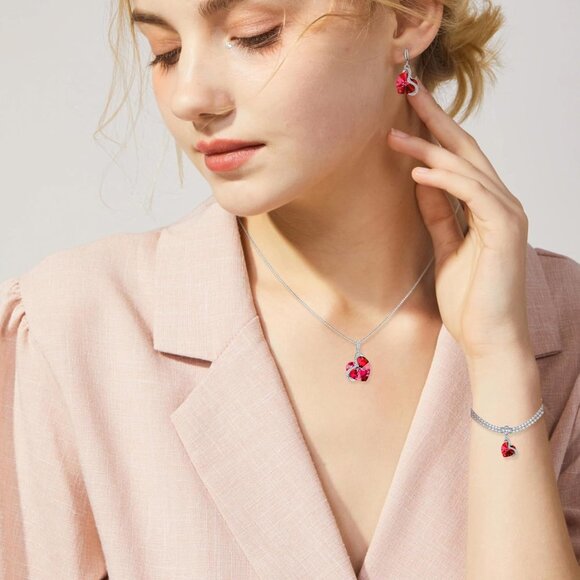 Blissful Heart Ruby CZ Jewelry Set 18K White Gold Plated Gift for Women - Picture 6 of 7